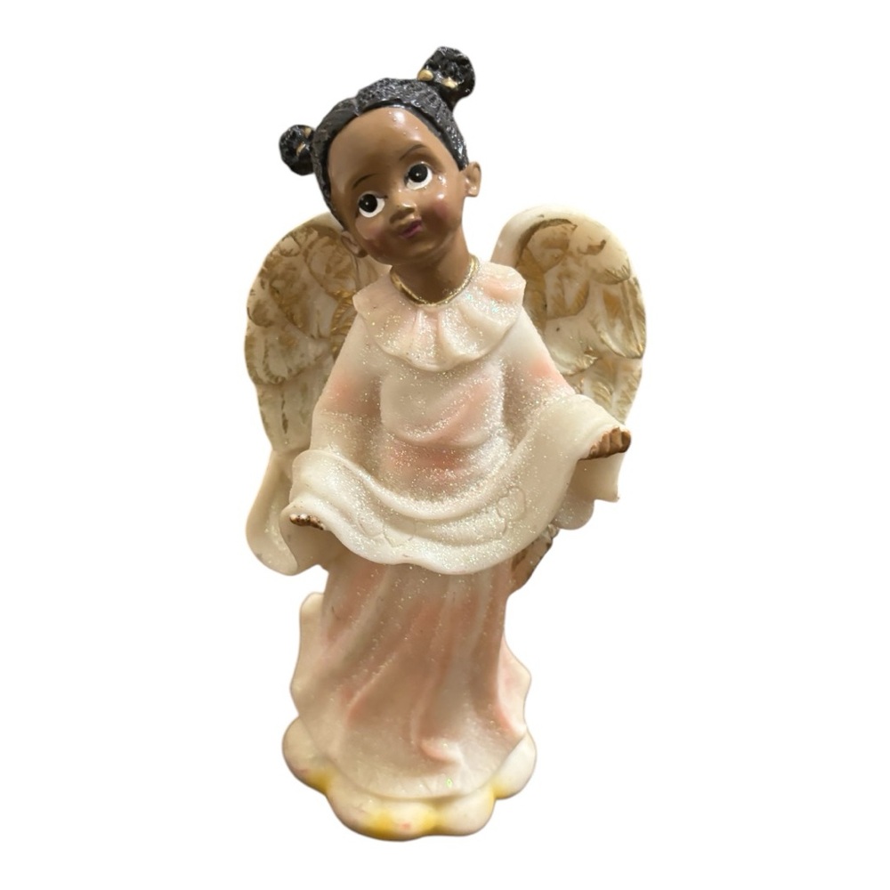 Greenbrier Polystone  6.75” X 4" Pink/White African American Choir Angel Statue